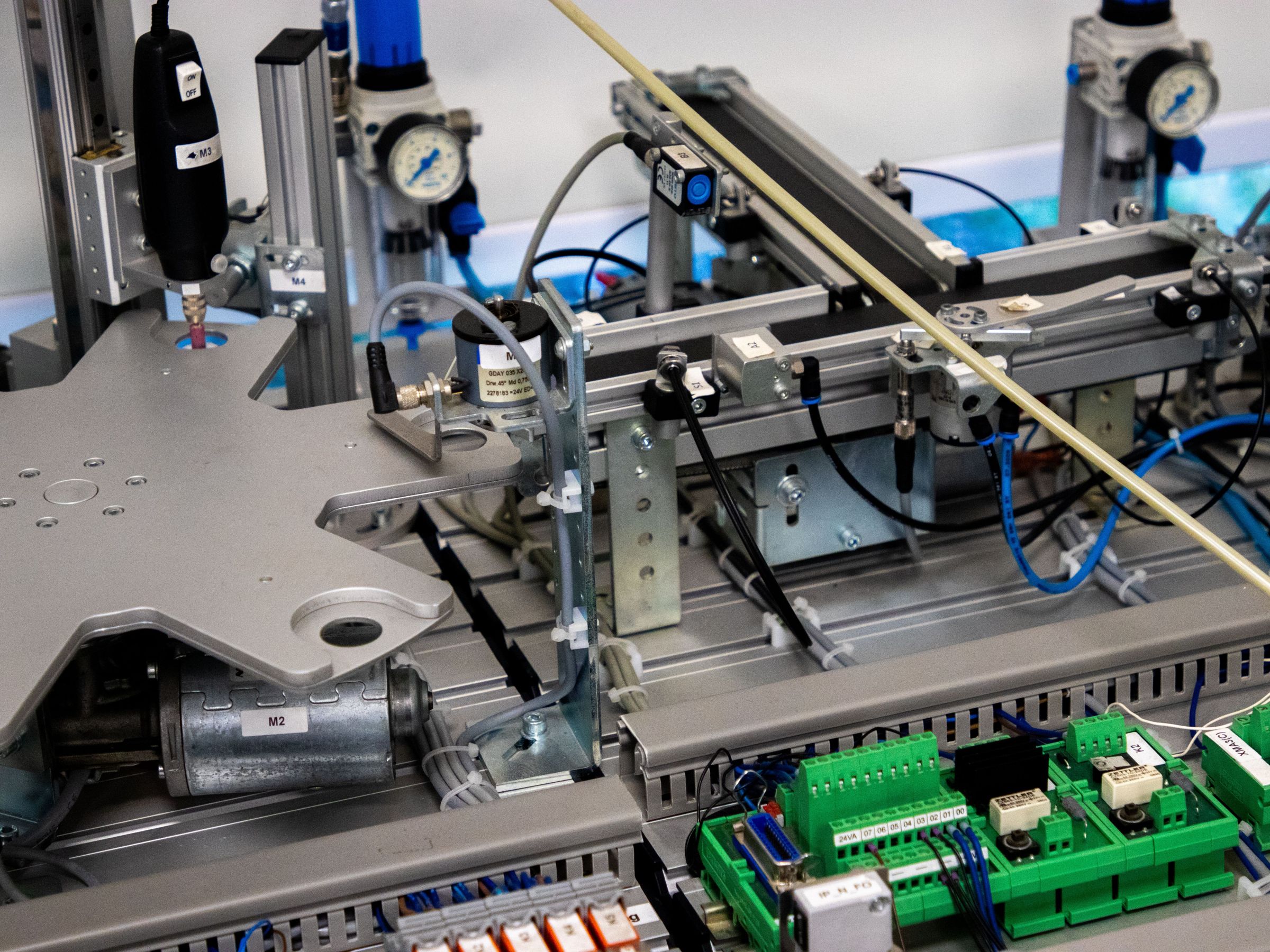 Close-up of a pneumatic assembly machine